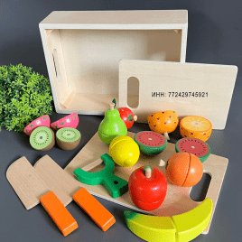 Развивающий сюжетно-ролевой набор деревянных 3D продуктов для нарезки с разделочной доской «Готовим Фруктовый Салат» | Игрушки для детской кухни
